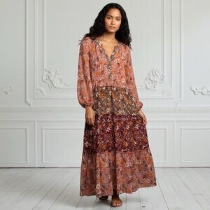 Figueroa & Flower Floral Tiered Maxi Dress Boho Cottagecore Size Large